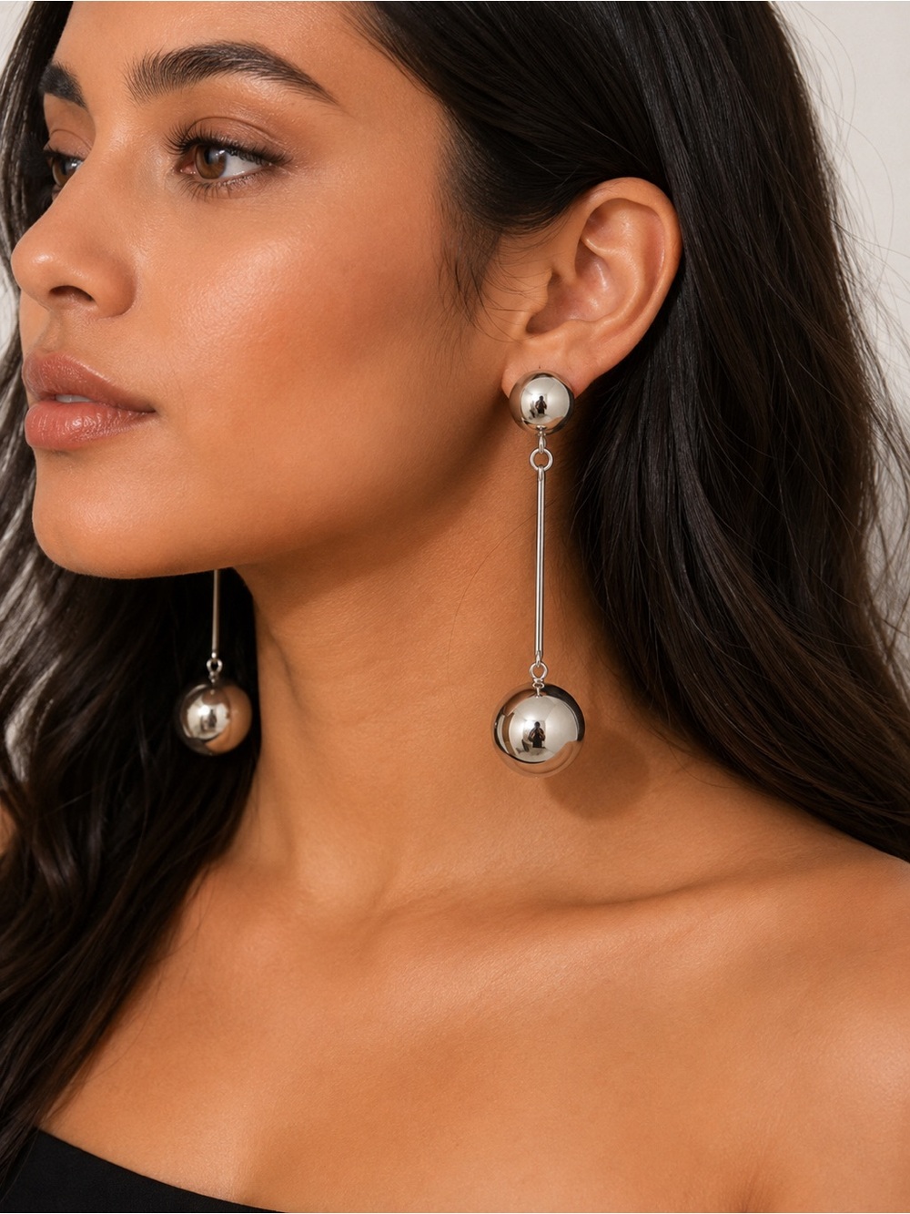 Modern Silver Drop Ball Earrings - Women Jewelry